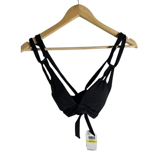Becca Color Code Elaine Black Split Strap Tie Back Bikini Swimsuit Top Size M - Picture 3 of 9